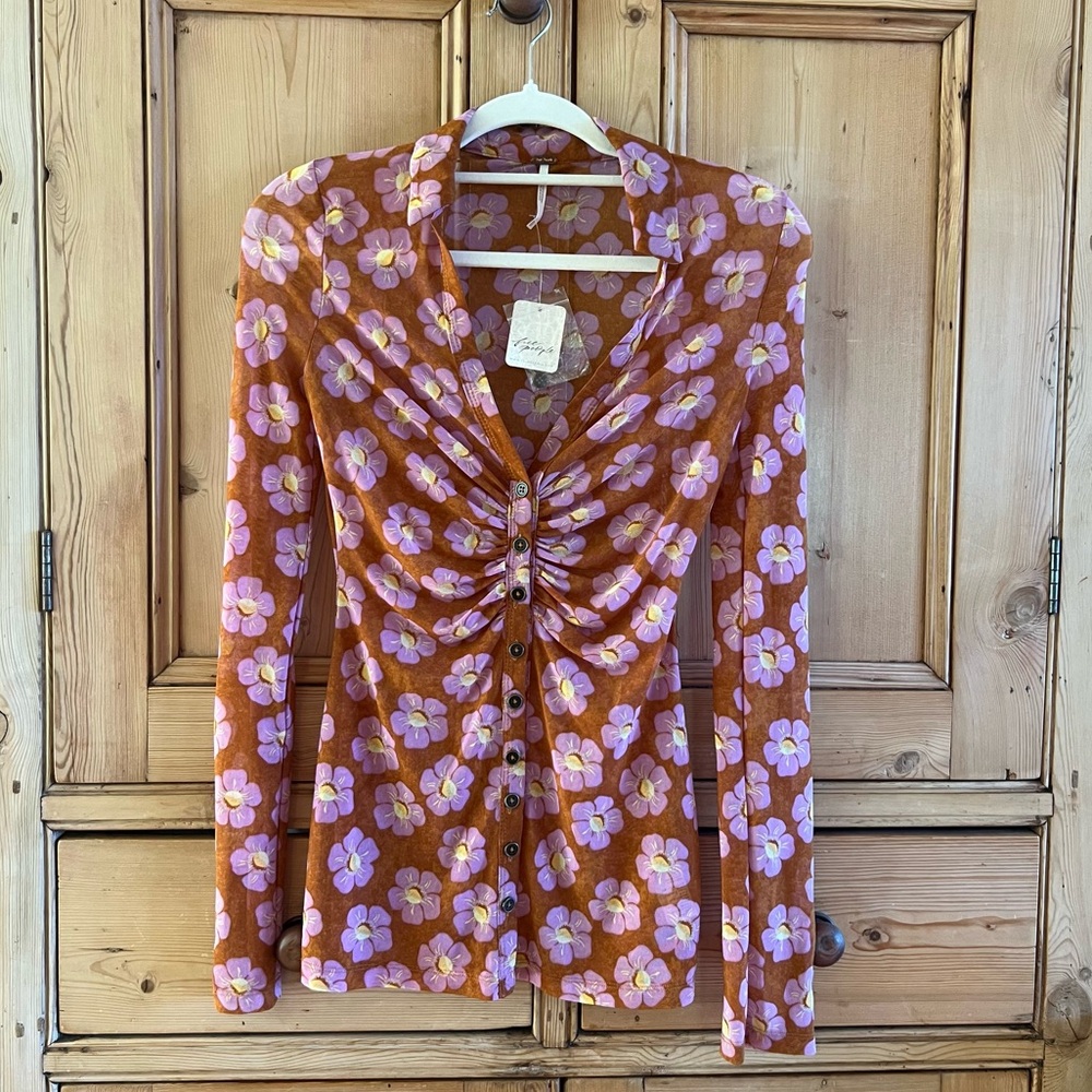 Free People • Floral Mesh Lucky Shirt • Size XS • NWT